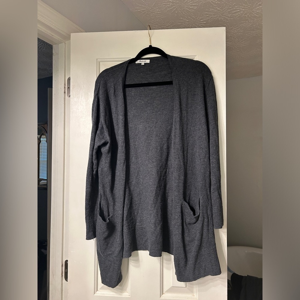 Madewell Cardigan Sweater Charcoal Gray Open Front Pockets Slub Knit- Small